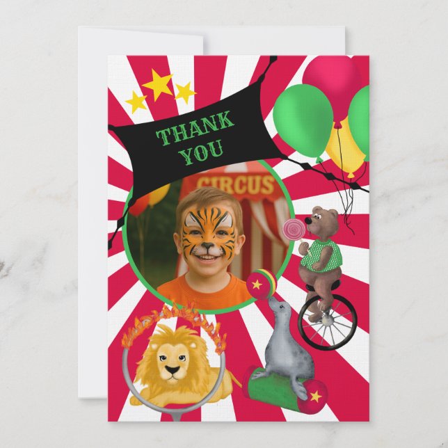 Animais de Circo Cartão de Agradecimento Infantil  (Frente)