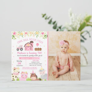 Animais de Criação Convite para segundos aniversár