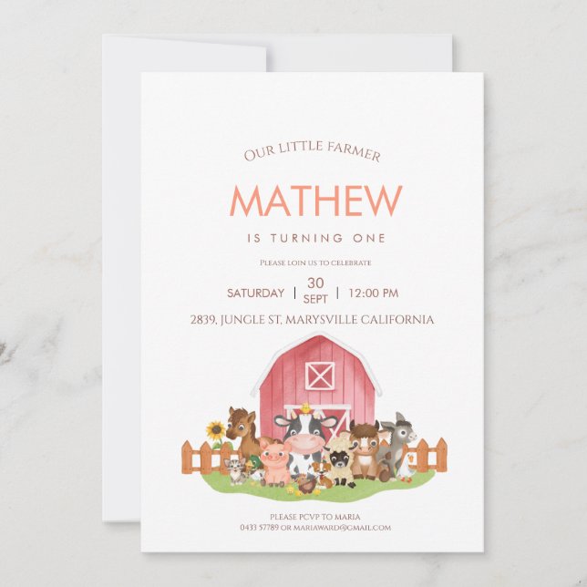 Animais de exploração Barnyard 1rua Convite para s (Frente)