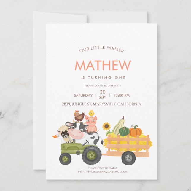 Animais de exploração Barnyard 1rua Convite para s (Frente)