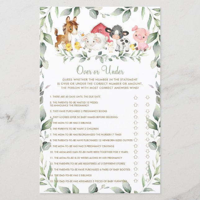 Animais de Fazenda Chic Festa de Bebê Jogo Acima o (Frente)