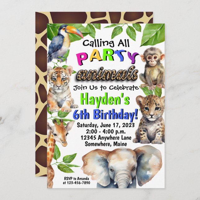 Animais de Festas, Zoo Macaco, Convite de Aniversá (Frente/Verso)