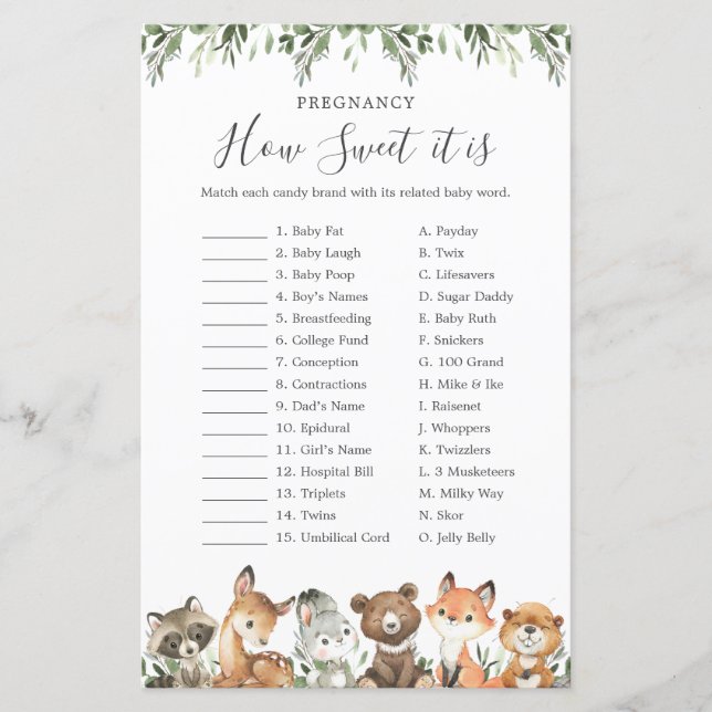 Animais De Floresta Gravidez Como É Doce O Jogo (Frente)