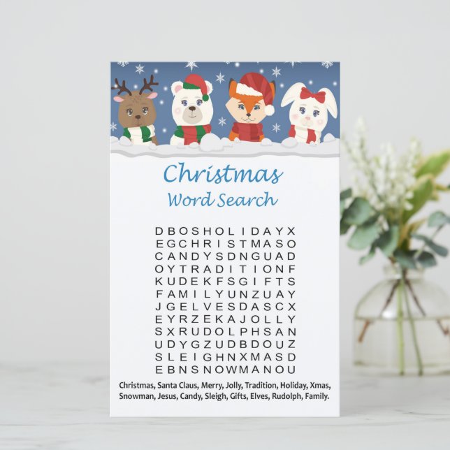 Animais de inverno caça-palavras de Natal (Em pé/Frente)