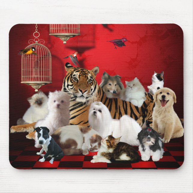 Animais de Mousepad Tigre Gatos Cachorros 3 (Frente)