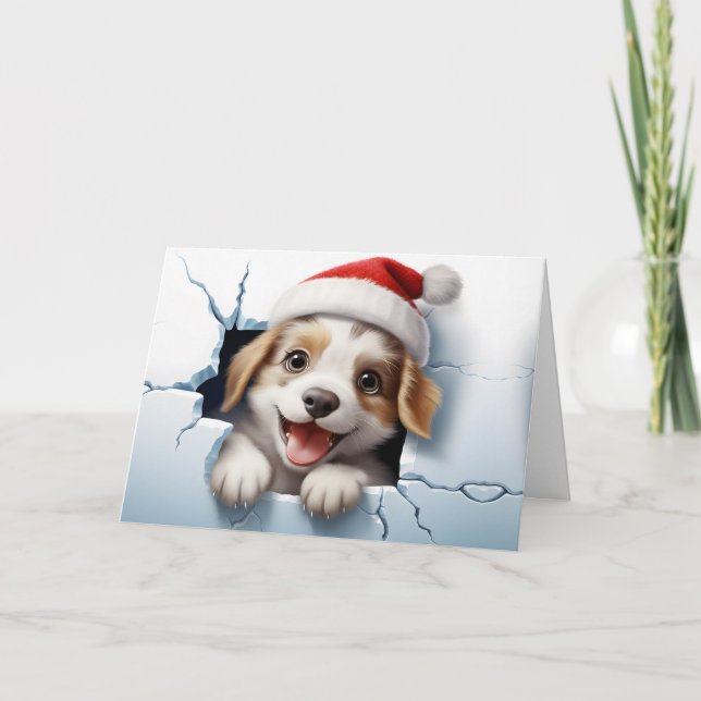 Animais de Natal Bebê Fofos Cachorrinho 3D Cartão  (Frente)