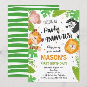 Animais de Partes Tropicais Safari Convite Selvage