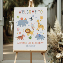 Animais de Safari Fofos Aniversário de 1 ano Menin