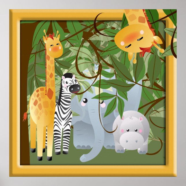 Animais de Safari na Selva Poster para Quarto de C (Frente)