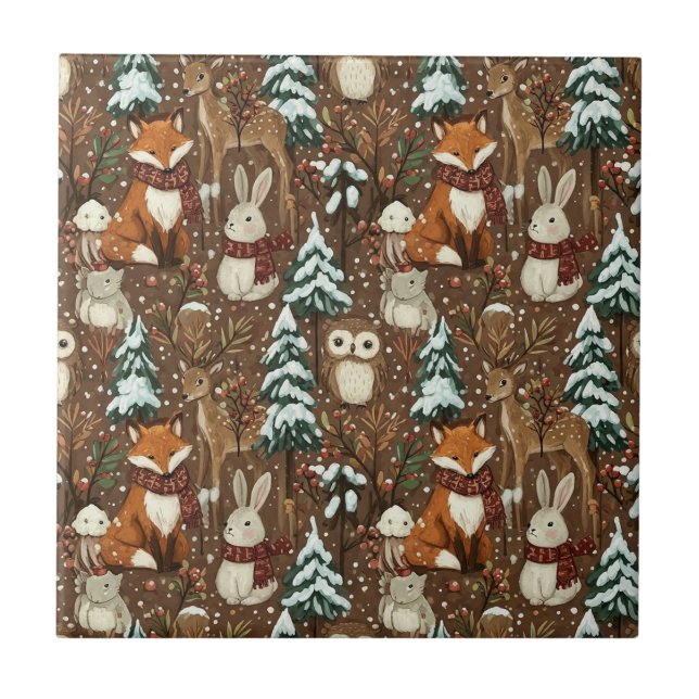 Animais do Bosque de Inverno Padrão de Natal (Frente)