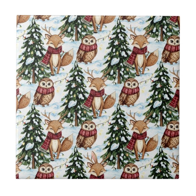 Animais do Bosque de Inverno Padrão de Natal (Frente)