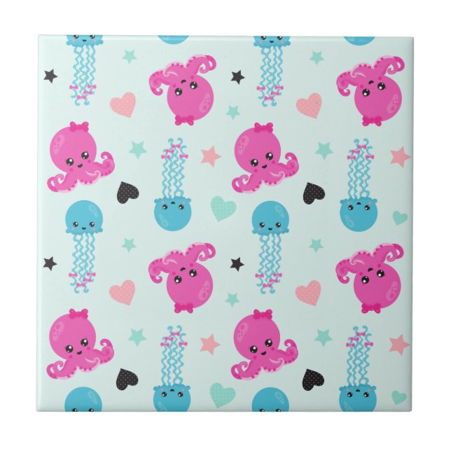 Animais do mar, Vida marinha, polvo, água-viva, co (Frente)