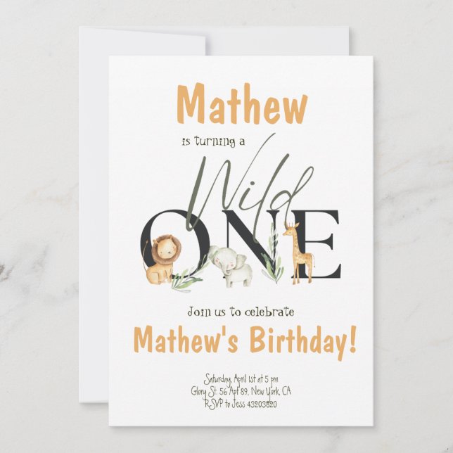 Animais do Partido Safari Selvagens Um Convite De  (Frente)