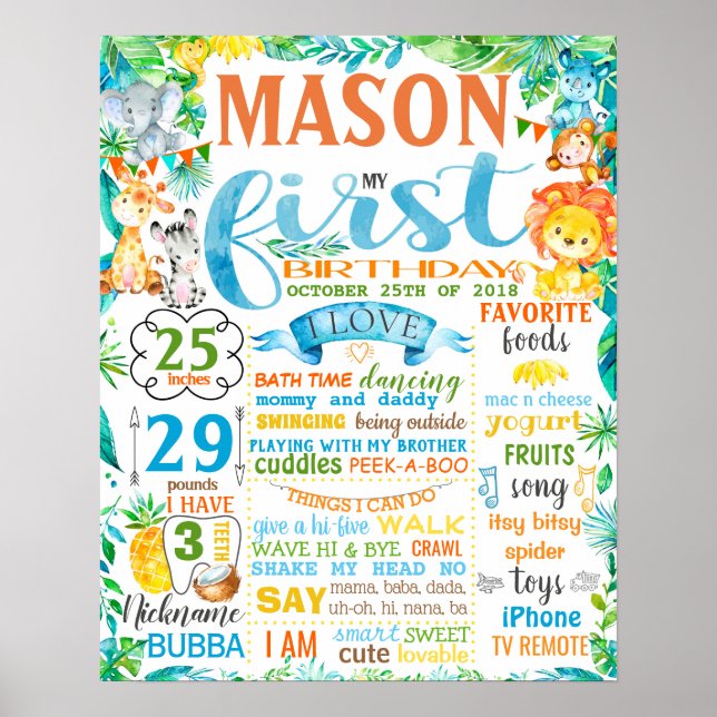 Animais do zoológico da selva poster de aniversári (Frente)