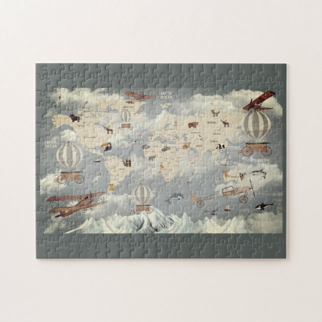 Animais e Mapa Mundial para Crianças quebra-cabeça (Horizontal)