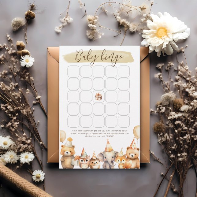 Animais em Aquarela Jogo de bingo para chá de bebê (Criador carregado)
