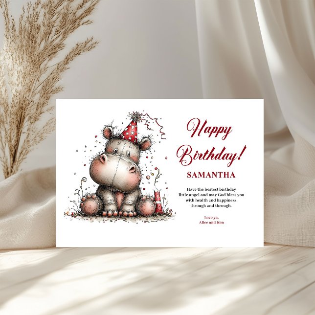 Animais encantadores e caprichosos cartão de anive (Lovely whimsical animals birthday art kids greeting card

)