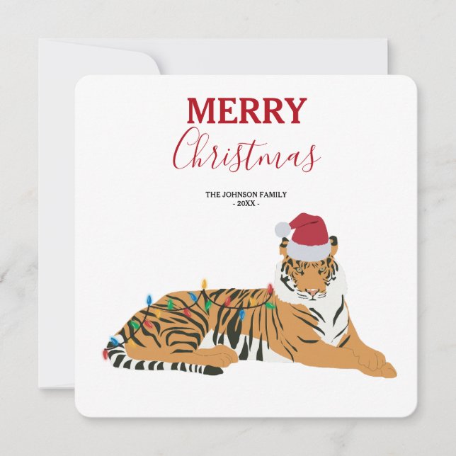 Animais Engraçados de Natal Tiger com Cartão de Pa (Frente)