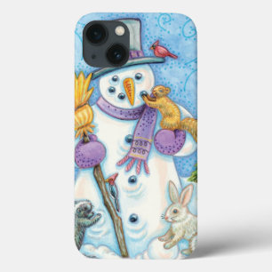 Animais Fofos Construindo um Boneco de Neve para o