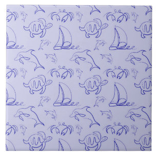 Animais marinhos e padrão de desenho de uma linha