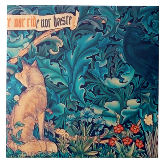 Animais na Floresta, William Morris Cerâmica Azule (Frente)