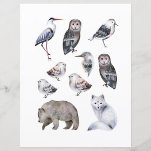 Animais nórdicos em aquarela para recortar e colar
