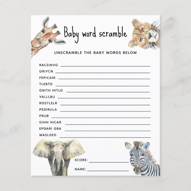 Animais Safari - Baby Word Scramble (Frente)