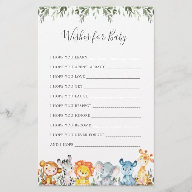 Animais Safari Chás de fraldas Desejam Bebê (Frente)