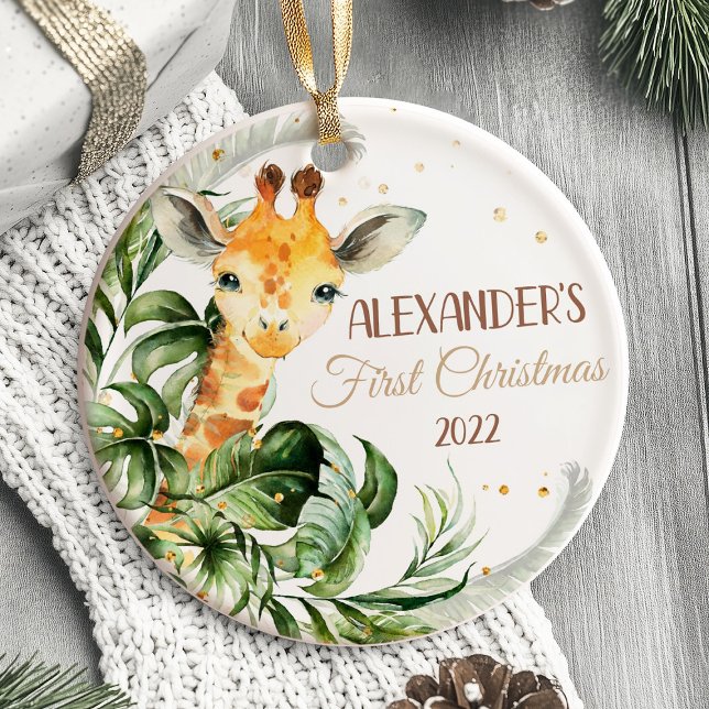 Animais Safari do Primeiro Ornamento de Natal do B (Baby's First Christmas Ornament)