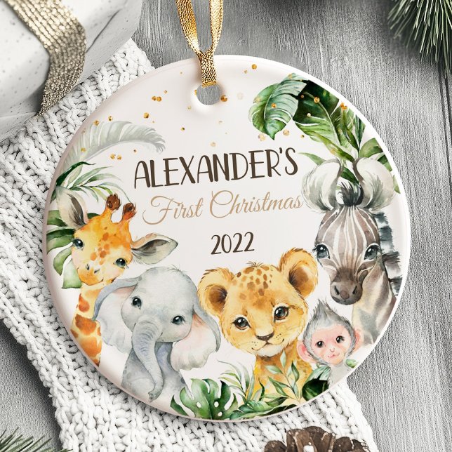 Animais Safari do Primeiro Ornamento de Natal do B (Baby's First Christmas Ornament Safari animals)