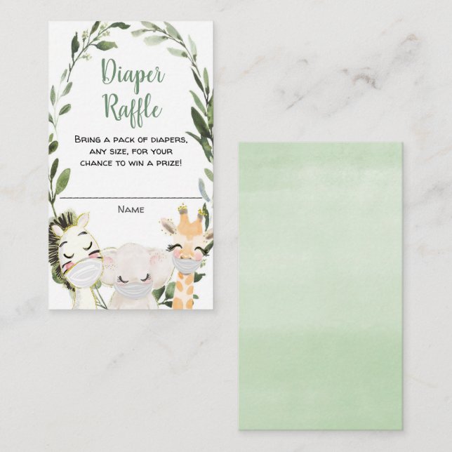 Animais Safari mascara cartões de rifa de fralda v (Frente/Verso)