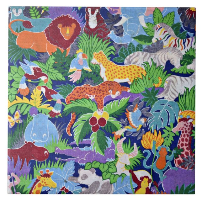 Animais Safari padrão colorido azulejo cerâmico (Frente)