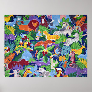 Animais Safari padrão colorido poster