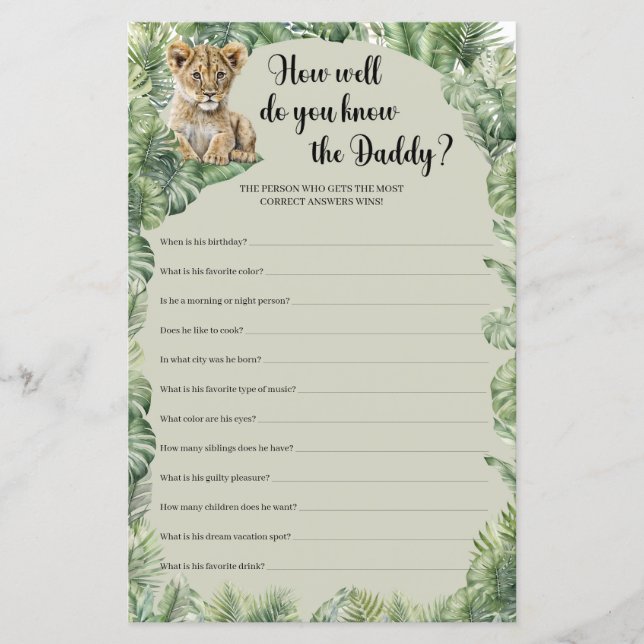 Animais Safari Quão Bem Você Conhece O Jogo do Pai (Frente)