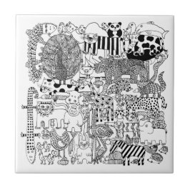 Animais Selvagens Arte Desenhada Mão Branca e Negr