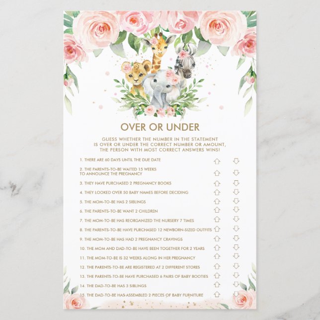 Animais Selvagens Bebê Floral Sobre ou Sob Jogo (Frente)