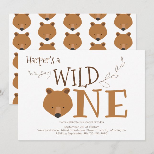 Animais Selvagens de Um Urso Primeiro Convite de A (Frente/Verso)