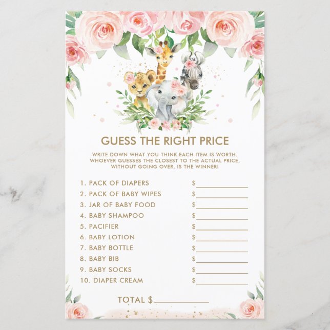 Animais Selvagens Florais Adivinham o Jogo do Preç (Frente)