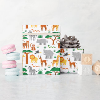 Animais selvagens fofos papel de embrulho infantil