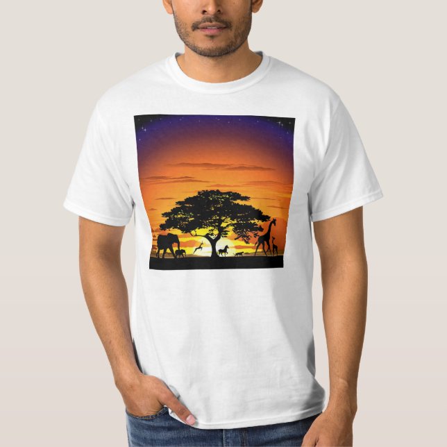 Animais selvagens na camiseta sunset Savannah (Frente)