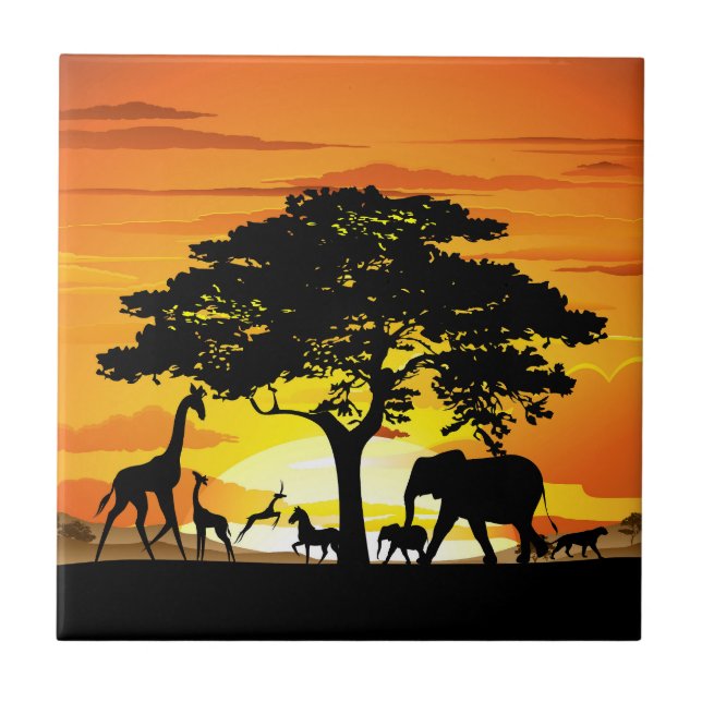 Animais Selvagens no Sunset da savana africana (Frente)