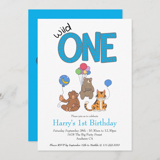 Animais Selvagens Safari Primeiro Aniversário (Frente/Verso)
