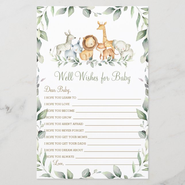 Animais Selvagens Verde Bem Deseja Jogo Bebê (Frente)