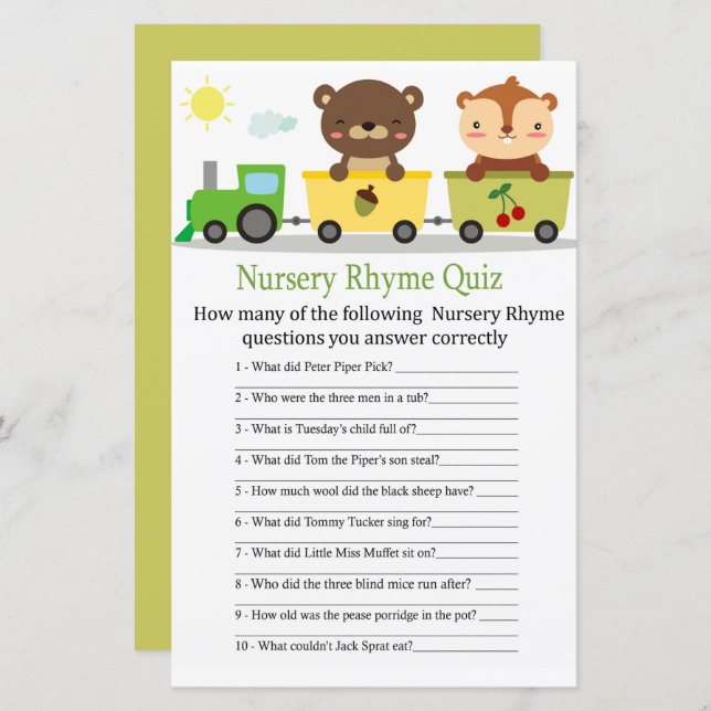 Animais treinam Rhyme Rhyme jogo de chá de fraldas (Frente/Verso)