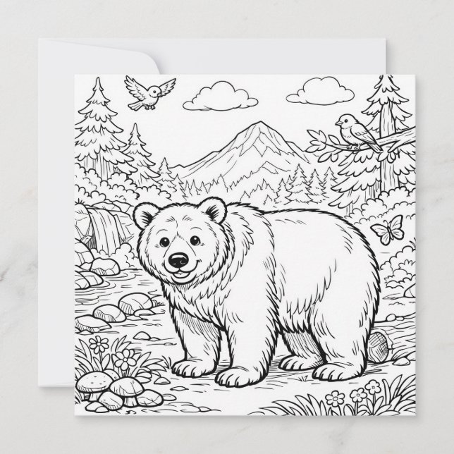Animal Bear Black White Coloring Page (Frente)