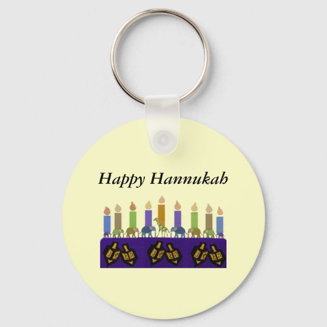 Animal Dreidel Hannukah Menorah Chaveiro (Frente)