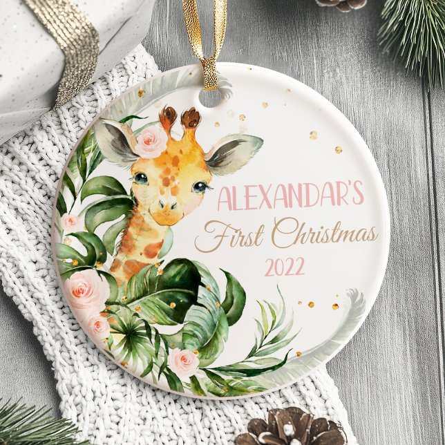 Animal Safari da Primeira Garota do Ornamento de N (Safari Baby's First Christmas Ornament girl jiraffe)