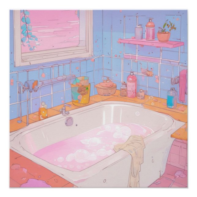 Anime Bathroom - Impressão de Arte Estética (Frente)