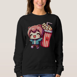 Anime Fofo Com Camiseta De Suor De Pipoca E Canudo