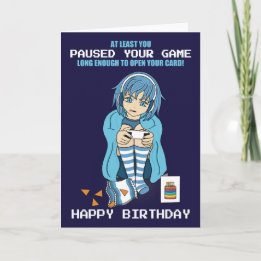 Anime Gamer Girl Pausou Seu Cartão De Aniversário